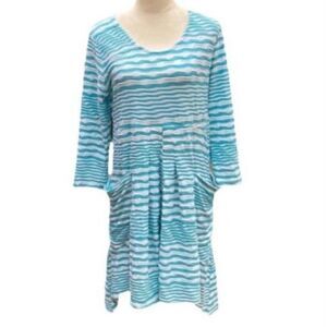Lulu-B Turquoise And White Stripe 3/4 Sleeves Dress, Size M‎